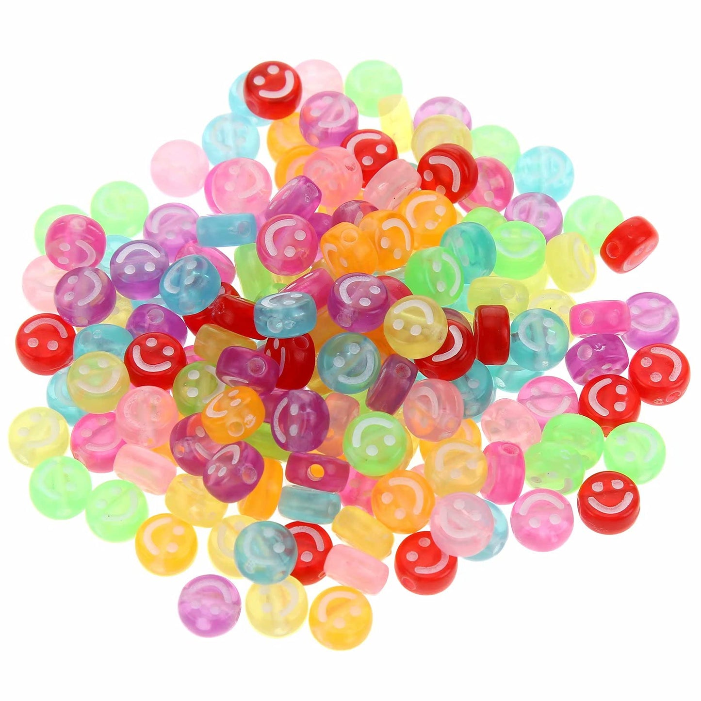 50 Pieces Flat Round Smiles Beads Handmade Lampwork Beads 7/8mm Charms Spacer Beads for Bracelets Necklace Jewelry Craft Making
