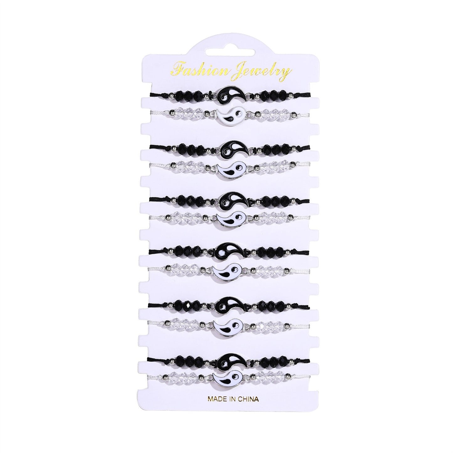 12pcs/Lot Black/white Yin and Yang Tai Chi Pendant Bracelets for Women Crystal Beads Chain Braid Rope Anklet Amulet Jewelry