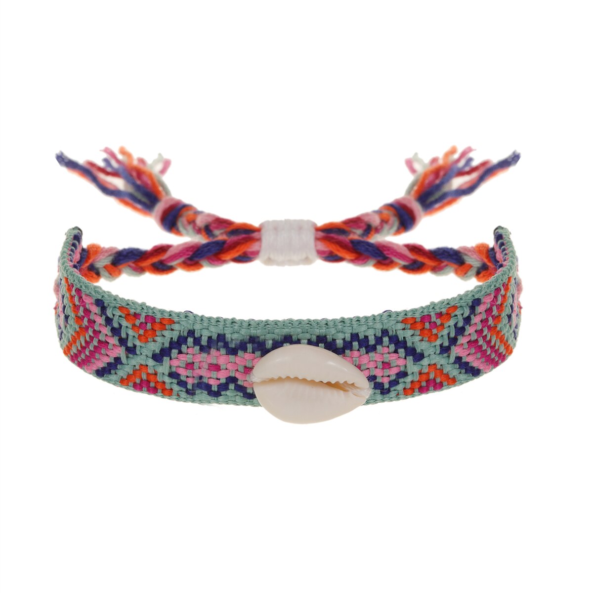 Bohemian Handmade Braid Shell Charms Bracelet Adjustable Rope Chain Bracelet Anklet for Women Girl Cuff Wristband Jewelry