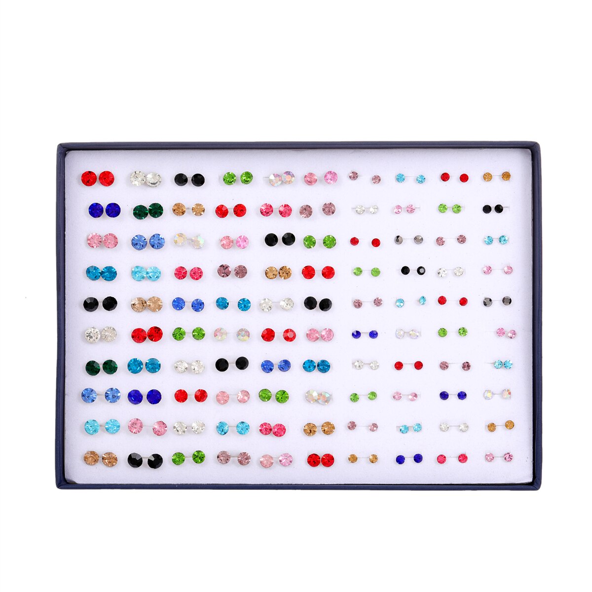 100 Pairs Women Acrylic Crystal Small Stud Earrings Sets Girl Child Heart Star Animal Moon Crown Earring Jewelry with Gift Box