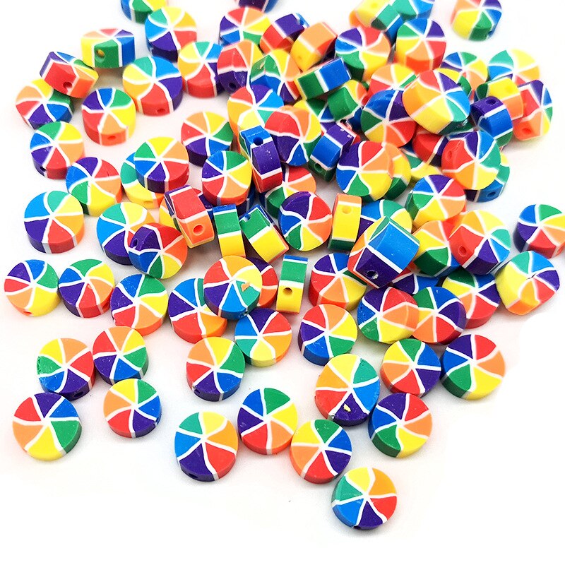 100pcs Colorful Rainbow Pinwheel Clay Beads for Jewelry Making DIY Charms Necklace Anklet Bracelet Accessories Wholesale