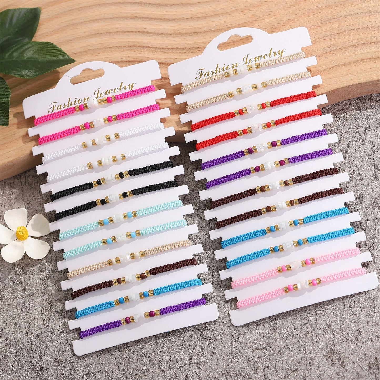 Bohemia 12pcs/lot Wide Wax Rope Braided Adjustable Twist Knotted Rope String Anklet Bracelet Set for Women Men Handmade Jewelry