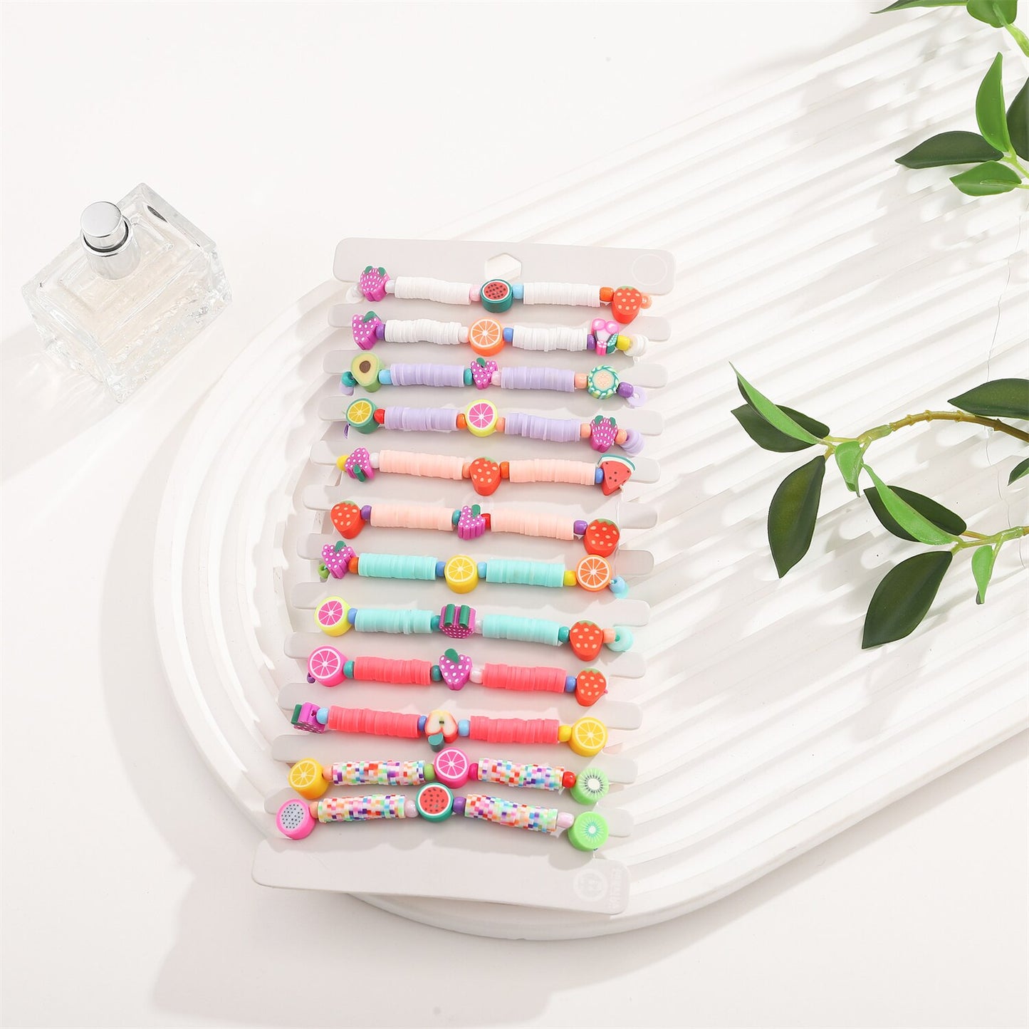 Boho 12pcs/lot Women Grape Apple Fruit Pendant Charms Bracelets Set Clay Braided Adjustable Rope Chain Anklet Jewelry