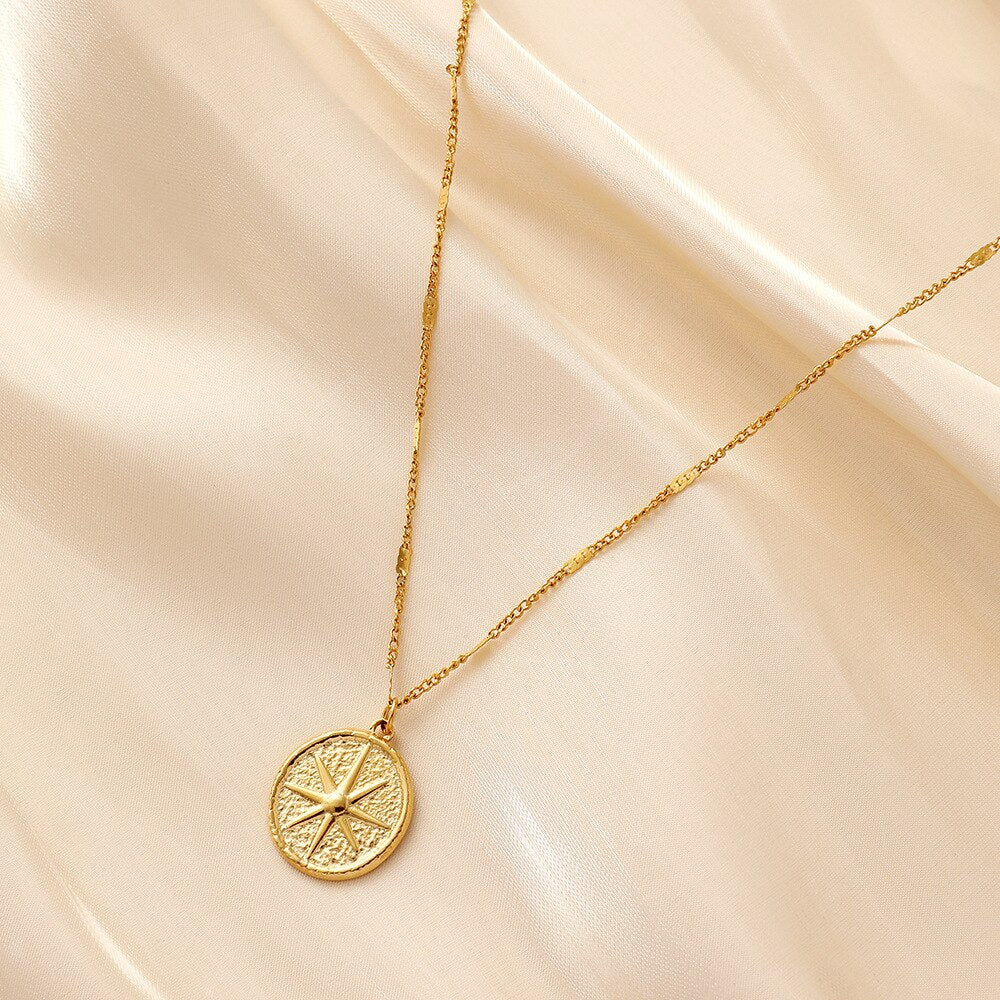 Stainless Steel Nautical Compass Necklace for Women Girls Steel Titanium Compass Collar Waterproof Necklace New Jewelry