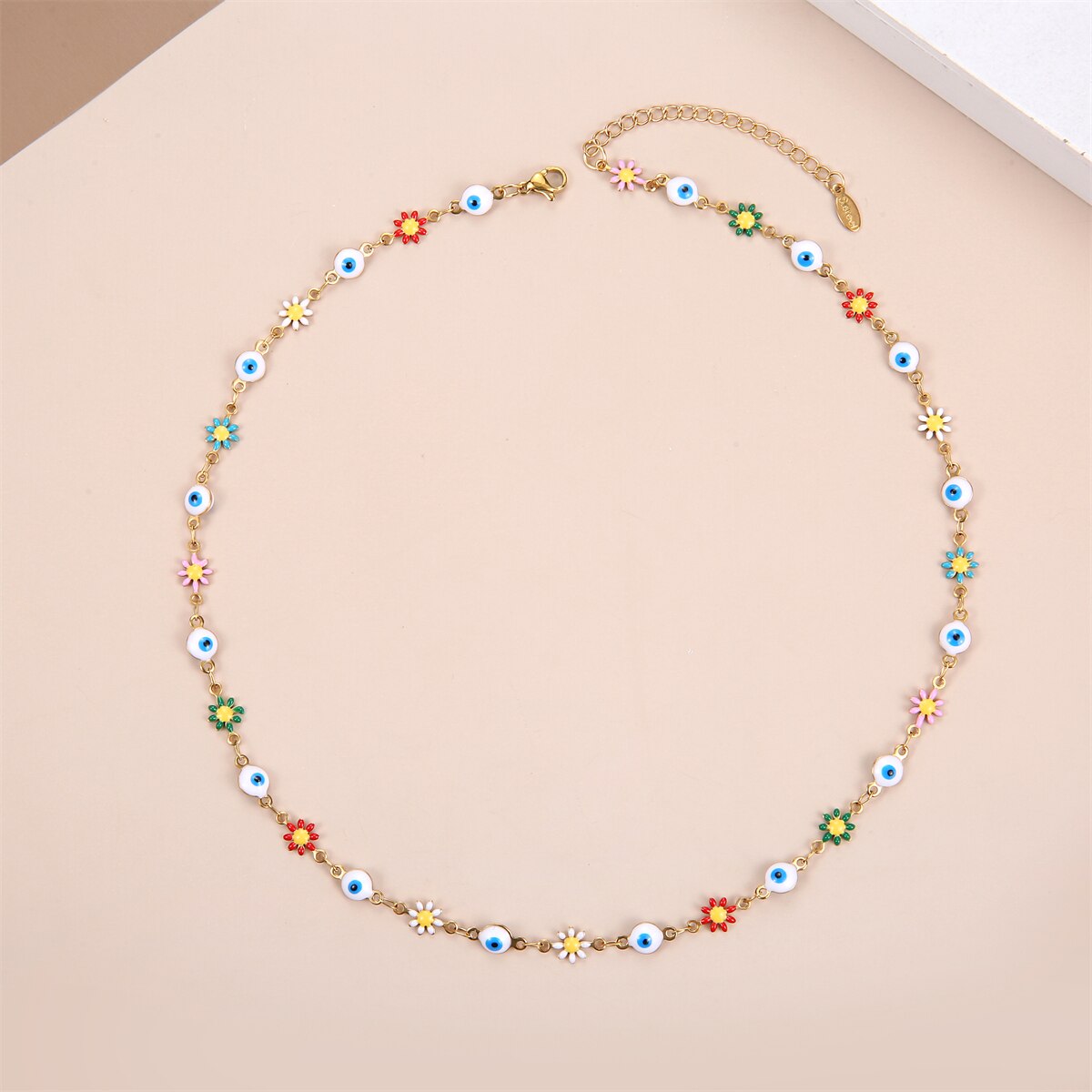 Minimalist Fashion Evil Eye Beads Necklace for Women Girls Flower Stars Stainless Steel Chain Necklace Jewelry