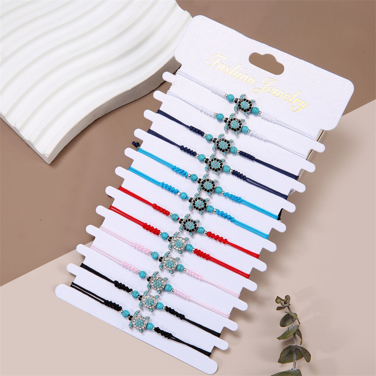 Boho 12pcs/lot Ocean Turtle Charms Bracelets Handmade Adjustable Rope Chain Yoga Wristband for Women Holiday Jewelry