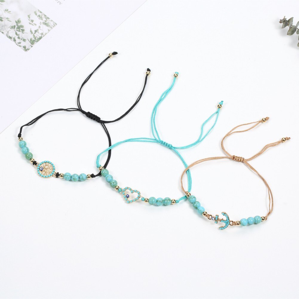 12pcs Boho Bracelets Sets Owl Charm Bangles Blue Stone Evil Eye Beads Adjustable Bracelet Women Fashion Jewelry