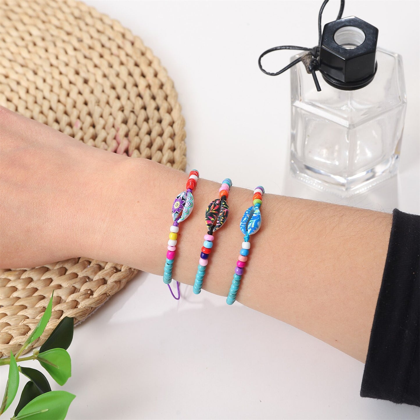 Boho 12pcs Colorful Seed Beads Shell Charms Braided Bracelets for Women Men Adjustable Rope Chain Anklets Beach Handmade Jewelry