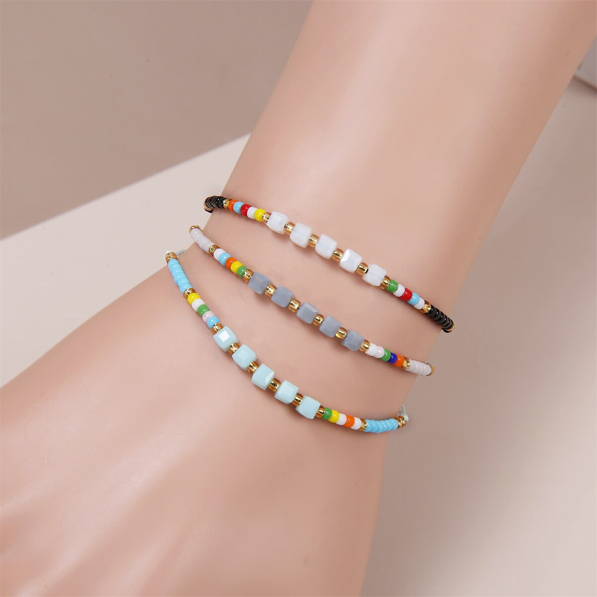 12pcs Colorful Japanese Rice Beads Square Crystal Braided Bracelet Set for Women Hand Braided Rope Chain Jewelry
