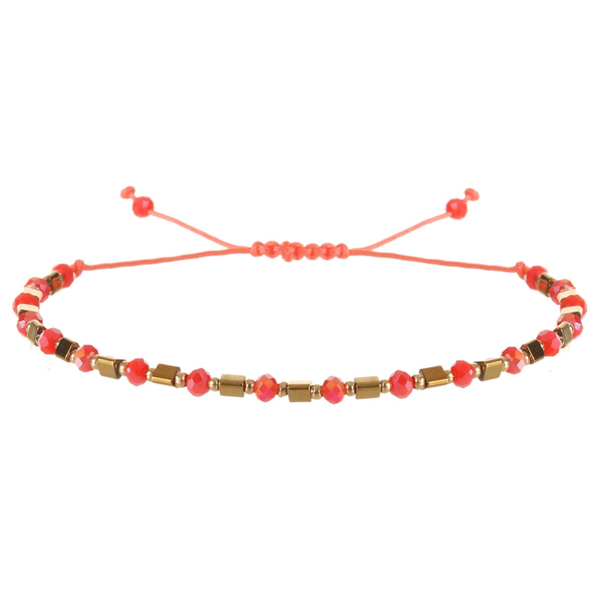 Boho Colorful Woven Rope String Bracelet Crystal Bead Metal Gallstone Bracelets for Men Women Child Lucky Jewelry