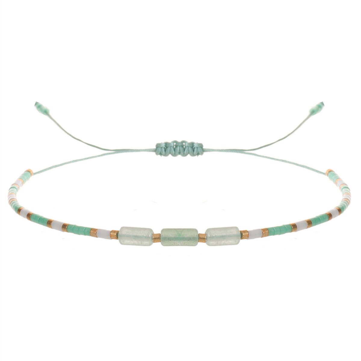 Seed Bead Bracelet & Bangle for Women Men Square Faceted Natural Stone Pendant Adjustable Charm Stacking Femme Pulsera