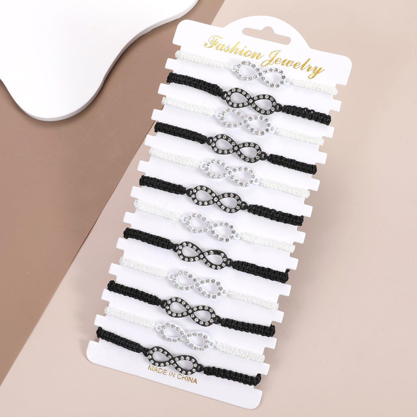 12pcs/set Together Forever Love Infinity Bracelet for Lovers White/black String Couple Bracelets Women Men's Wish Jewelry Gift