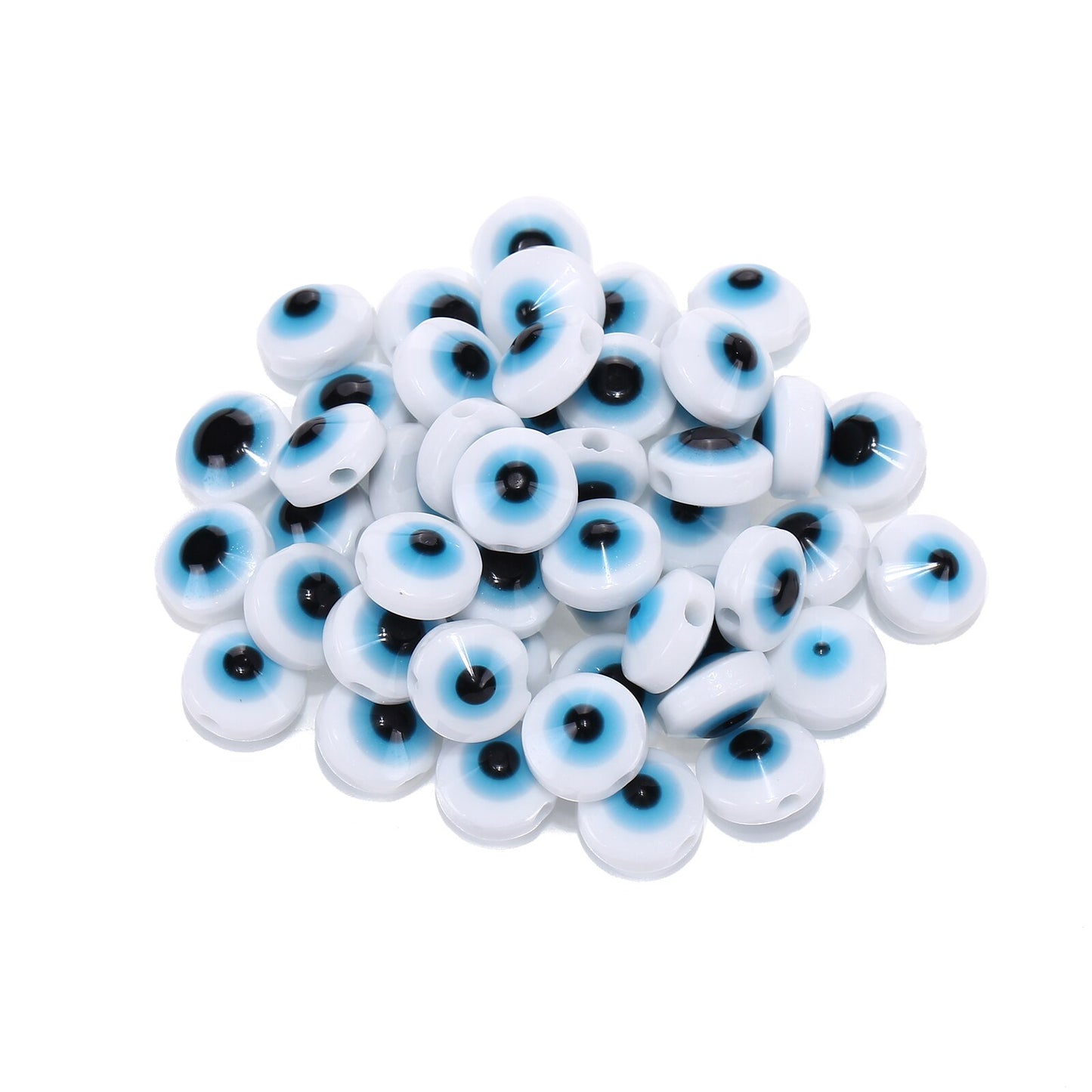 100pcs Evil Eye Beads Royal Blue Resin Lampwork Evil Eye 8MM Beads with Elastic Rope for DIY Crafts Making Accessories