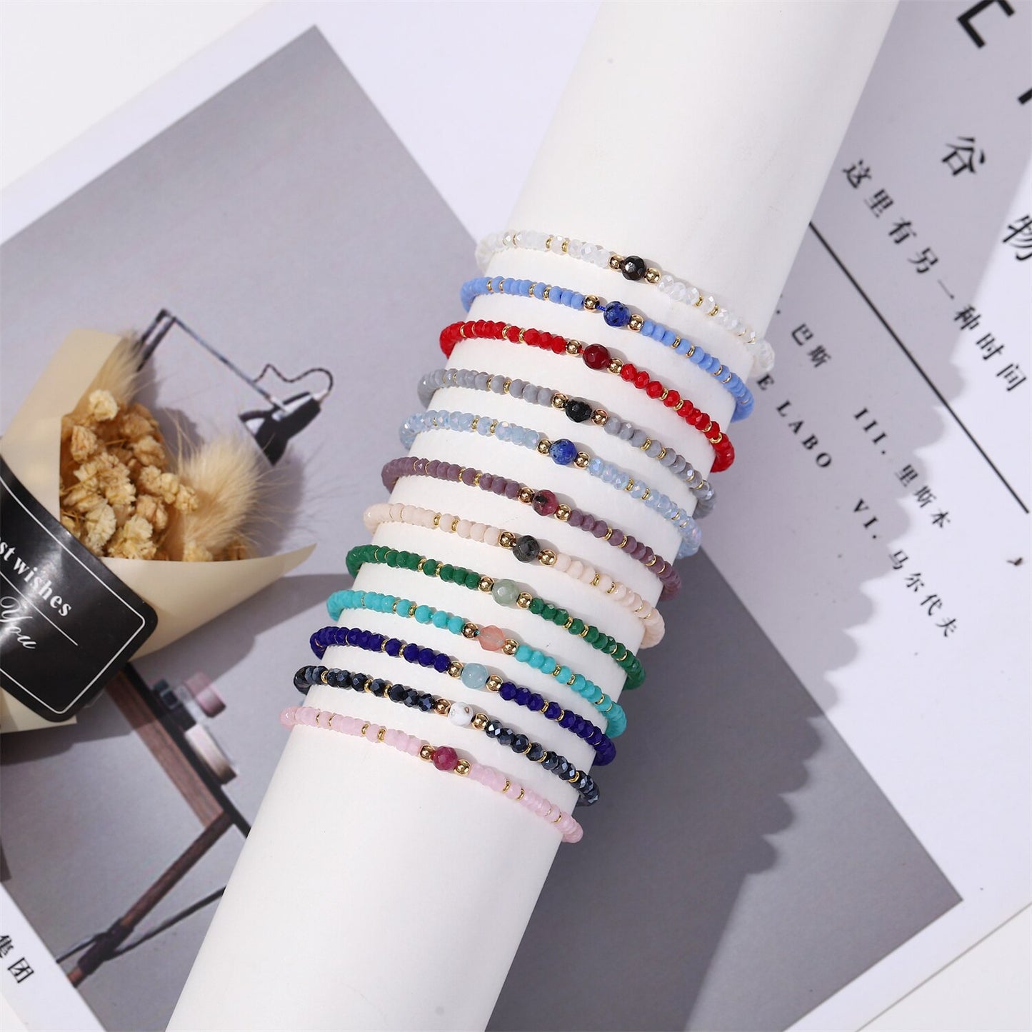 Boho 12Pcs/Lot Seed Beads Natural Stone Charms Bracelets Adjustable String Wish Bracelets Jewelry Gifts for Girls Wholesale