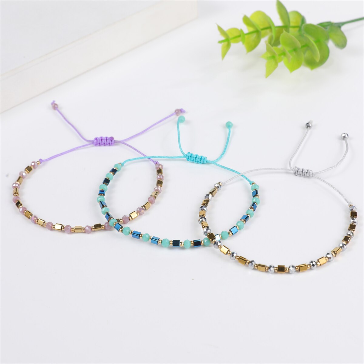 Boho Colorful Woven Rope String Bracelet Crystal Bead Metal Gallstone Bracelets for Men Women Child Lucky Jewelry