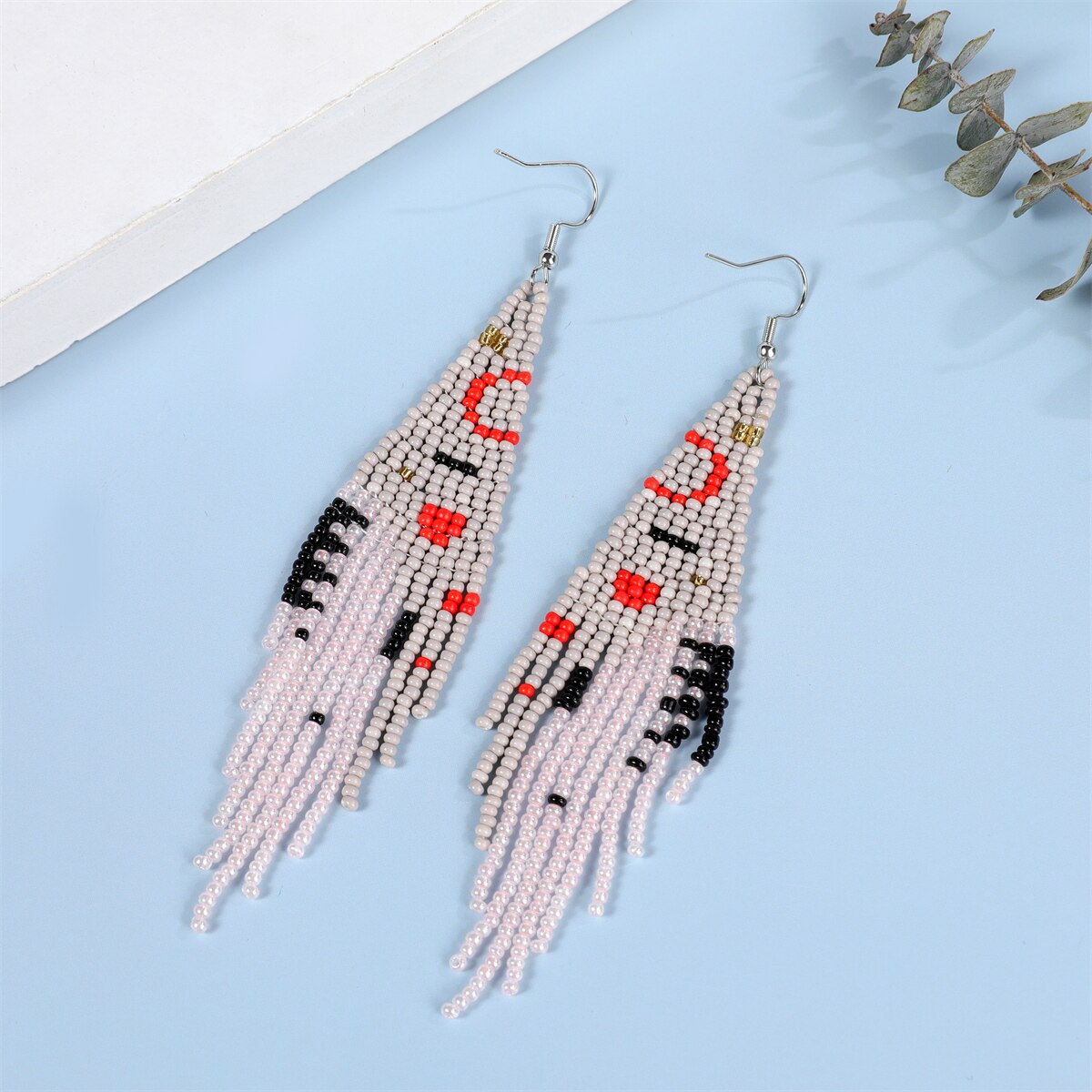 Bohemian Handmade Beaded Long Earrings for Women Seed Bead Statement Elastic Bangle Ethnic Jewelry