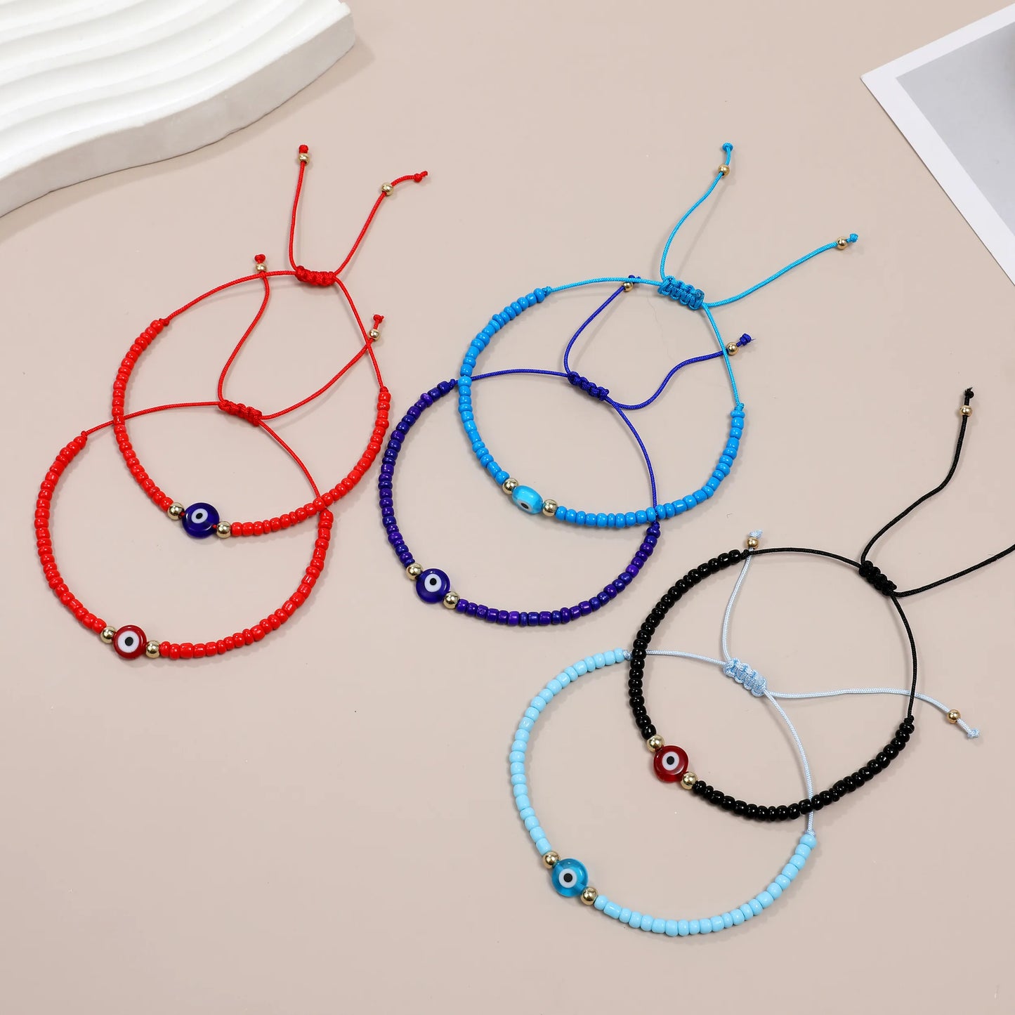 12pcs Evil Eye Acrylic Beads Bracelet Fashion Small Fresh Handmade Adjustable Party Jewelry Accessories for Female