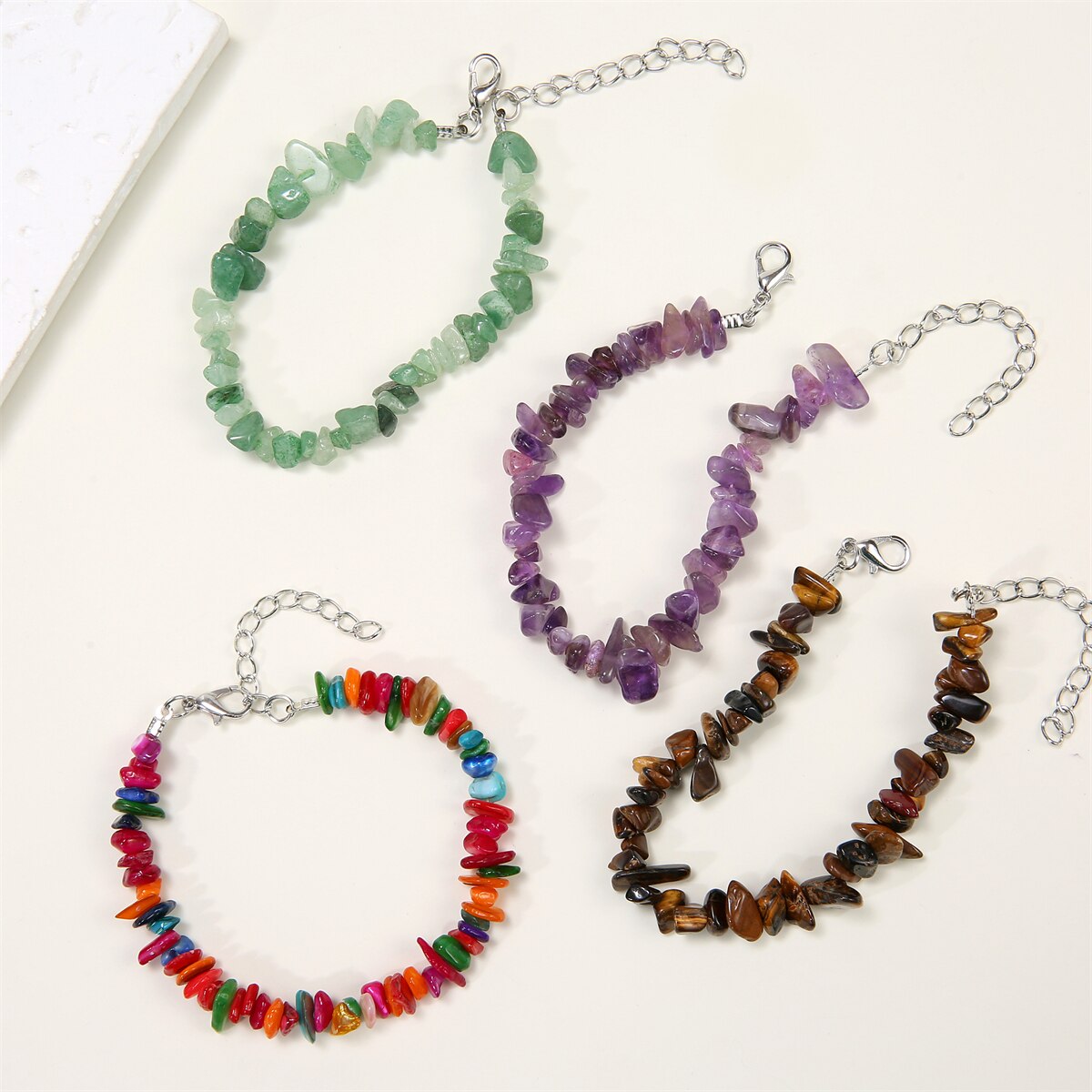 1pc Natural Stone Chakra Crystal Healing Gemstone Stretch Bracelets Tumble Polished Align Increase Communication Reiki Bracelets
