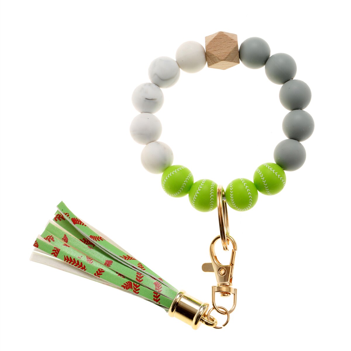 Fashion Silicone Key Ring Bracelets Wristlet Keychain Car Beaded Key Ring Bangle Chains for Women