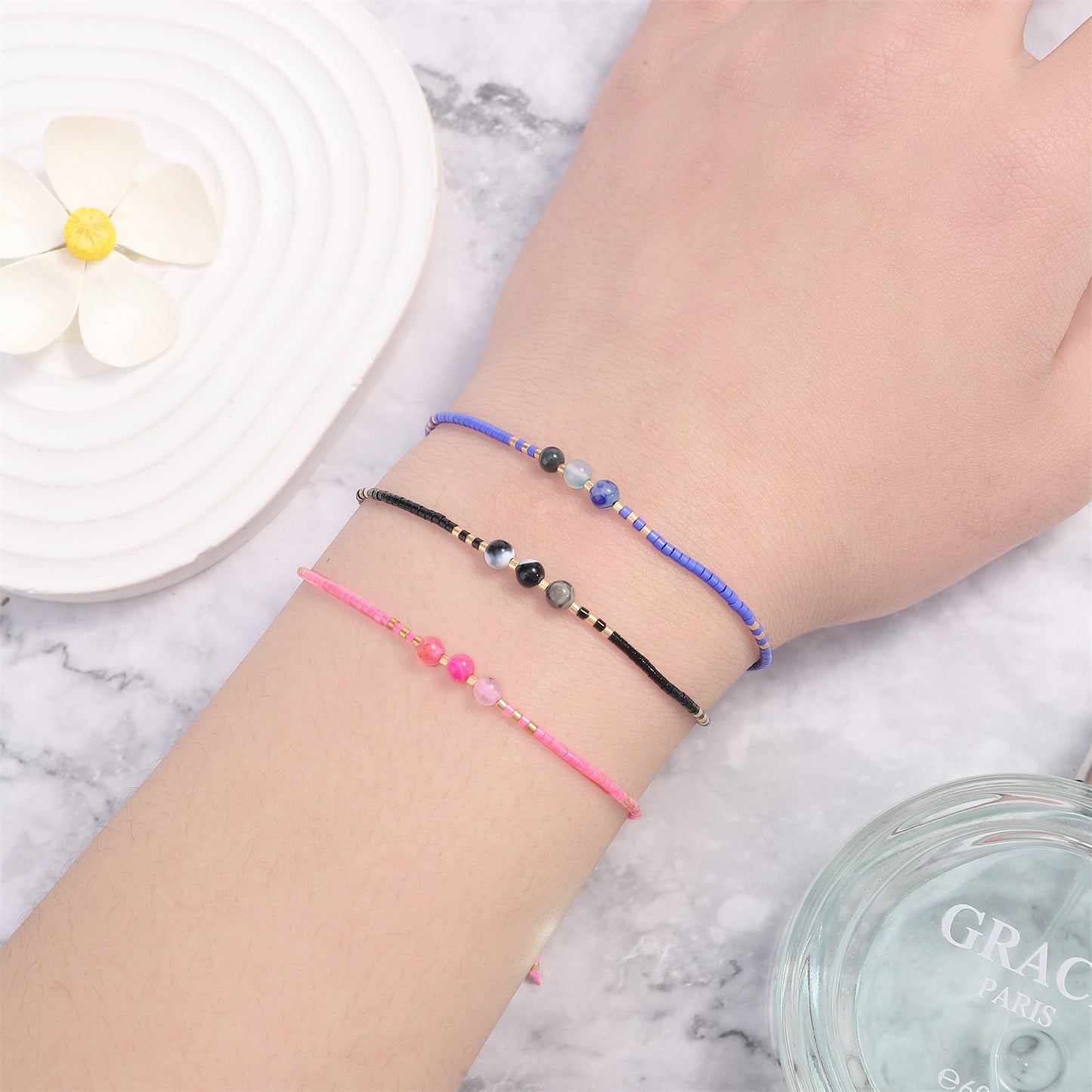 12pcs/lot Natural Stone Bracelet Crystal Seed Bead Couple Braided Adjustable Rope Chain Bracelets for Women Friendship Jewelry