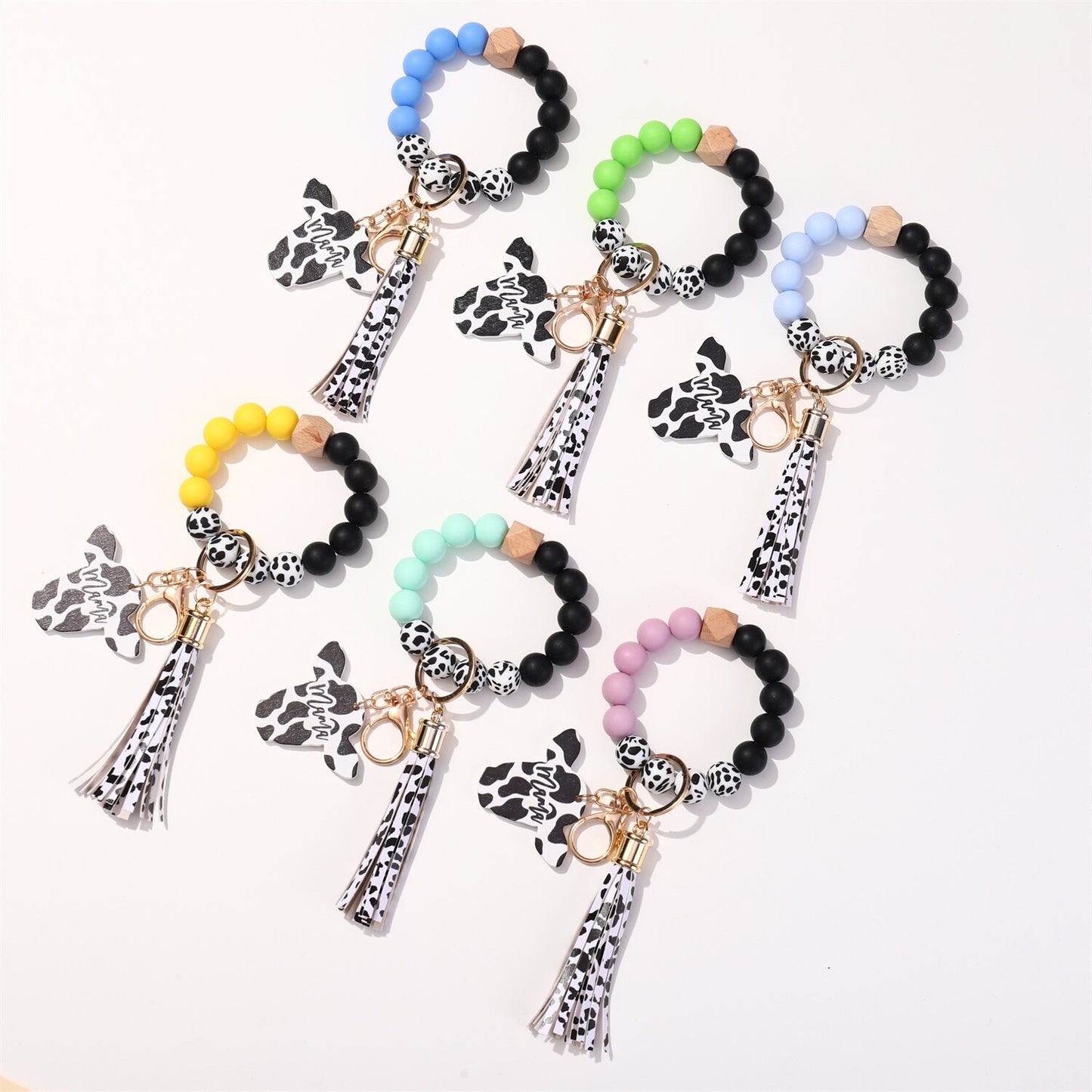 New Trendy Elegant Silicone Beads Bracelets Bangles for Women Key Chain Keychain Candy Color Large Beaded Bangle Charm Jewelry