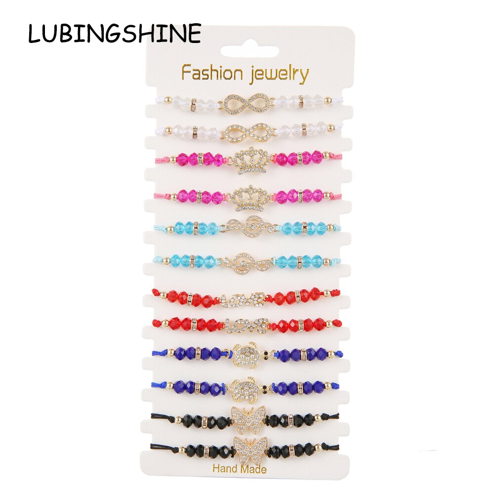 12pcs/lot Butterfly Turtle Charms Knitted Bracelet for Women Adjustable Infinite Love Crystal Beads Bracelets Anklet Jewelry