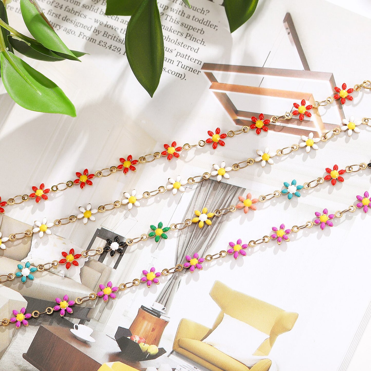 Women Stainless Steel Oil Drip Colorful Sunflower Pendant Bracelet Trendy Steel Titanium Minimalist Flower Bangle Anklet Jewelry