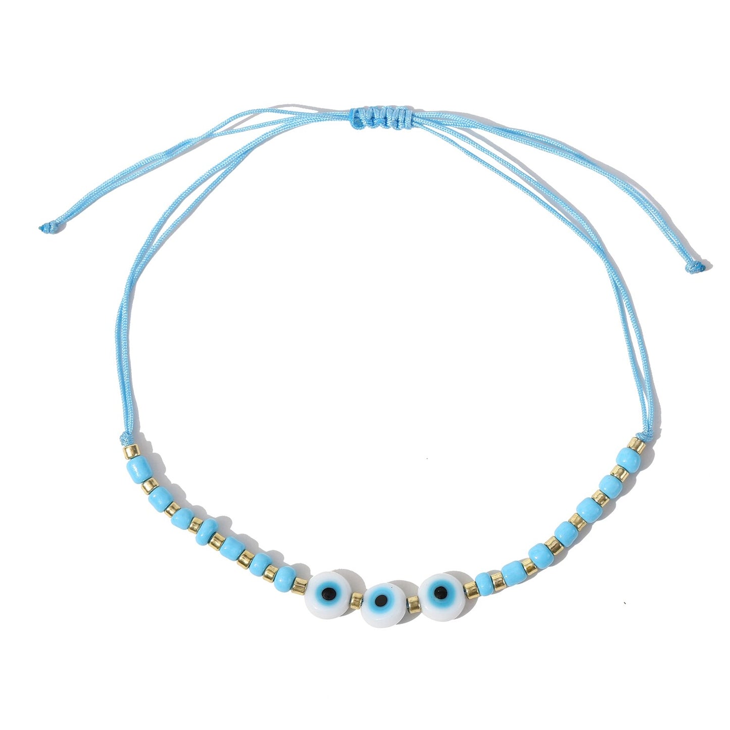 Boho 12pcs/lot Evil Eye Resin Beads Bracelet for Women Adjustable Woven Crystal Chain Summer Anklet Jewelry Wholesale