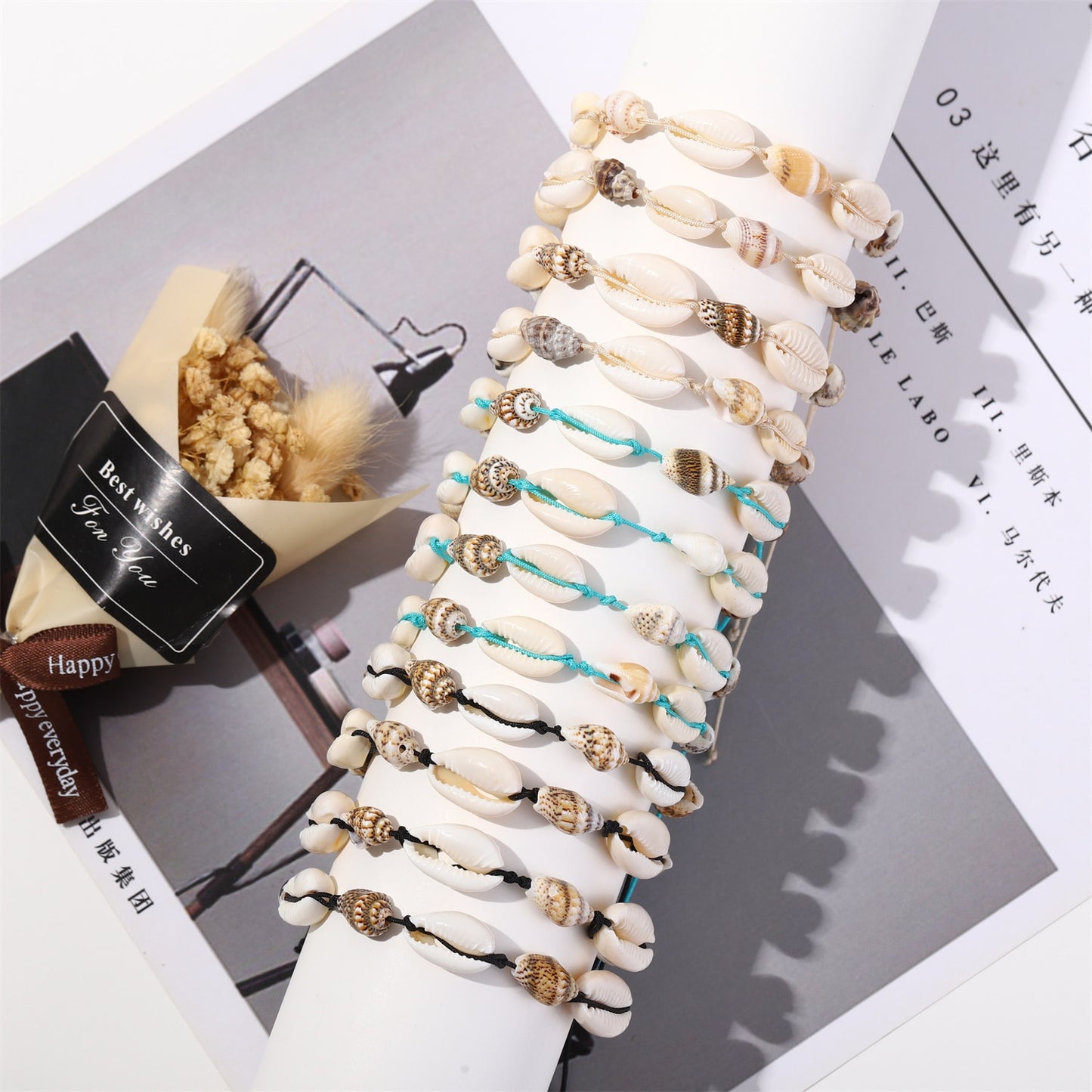 12Pcs/Lot Beach Conch Shell Bracelets Anklets Set for Women Girls Summer Handmade Ankle Bracelet Adjustable Bangle Wholesale