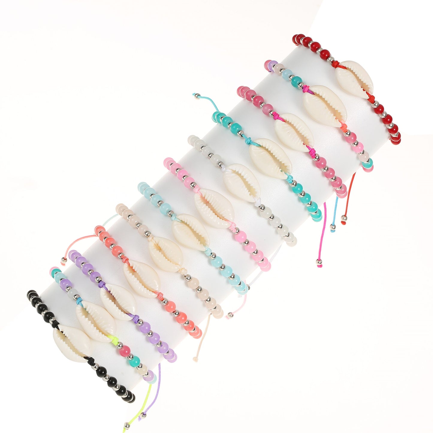 12pcs Colorful Glass Beads Summer Shell Bracelet Fashion Beach Handmade Cowrie Bracelets for Women Men Anklet Boho Jewelry