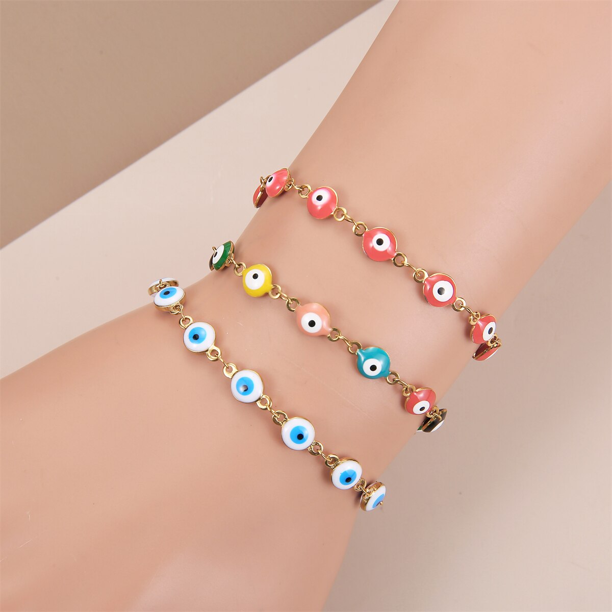 Stainless Steel Bracelets for Women Men Plated Gold Color Chain Simple Evil Eye Amulet Jewelry Gift