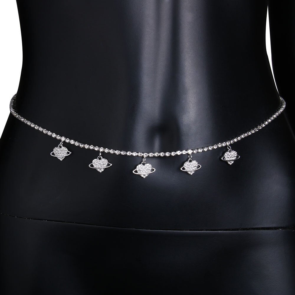 Luxury Shiny Crystal Peach Heart Belly Chains Sexy Fashion Cool Rhinestone Body Jewelry Summer Beach Waist Chain