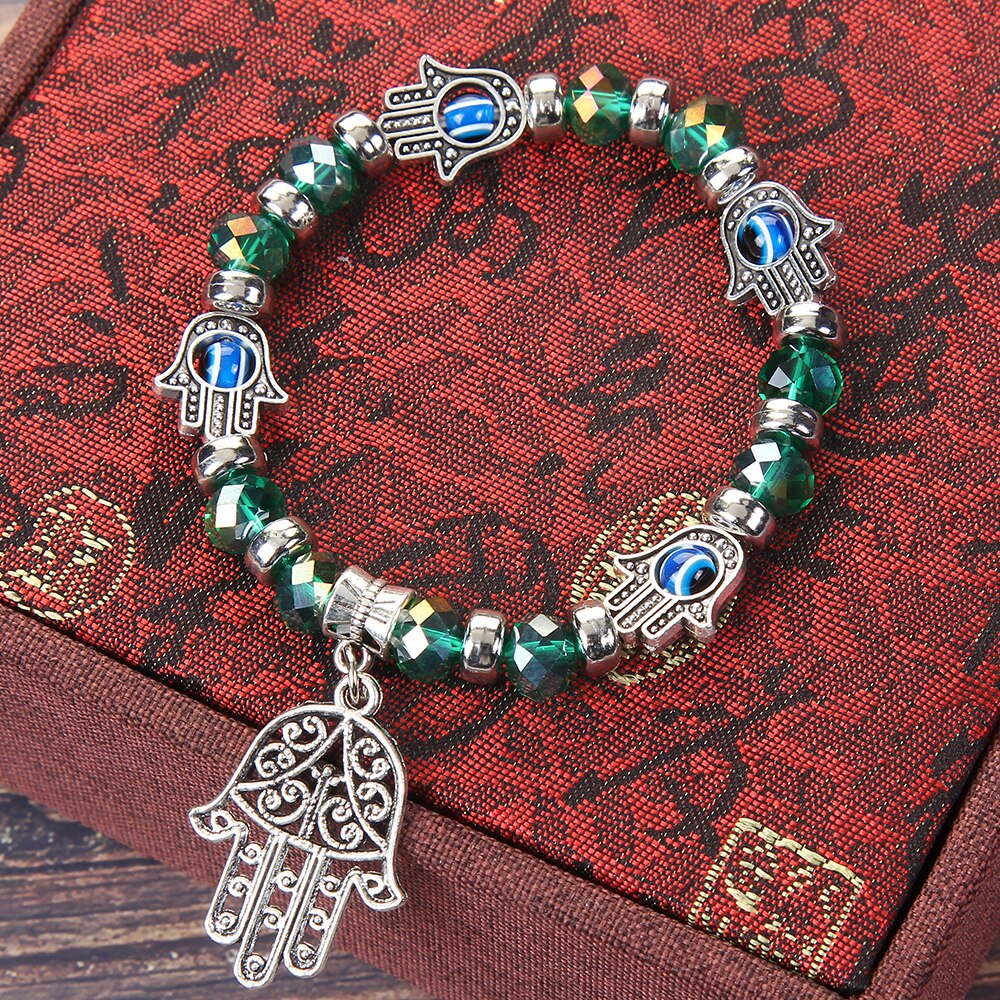 Turkish Evil Eye Charms Bracelet Fatima Hand Beaded Bracelets for Women Men Boys&girls Yoga Amulet Jewelry Bring You Good Luck