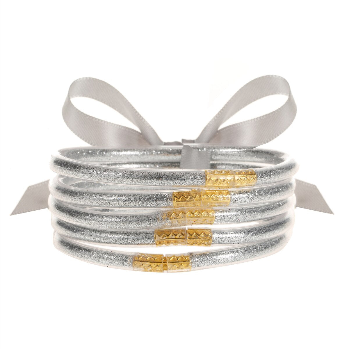 Multi-Layered Jelly Bangles Bracelets for Women Glitter Filled Jelly Clear Silicone Bracelets for Girls Wide Wristband Jewelry