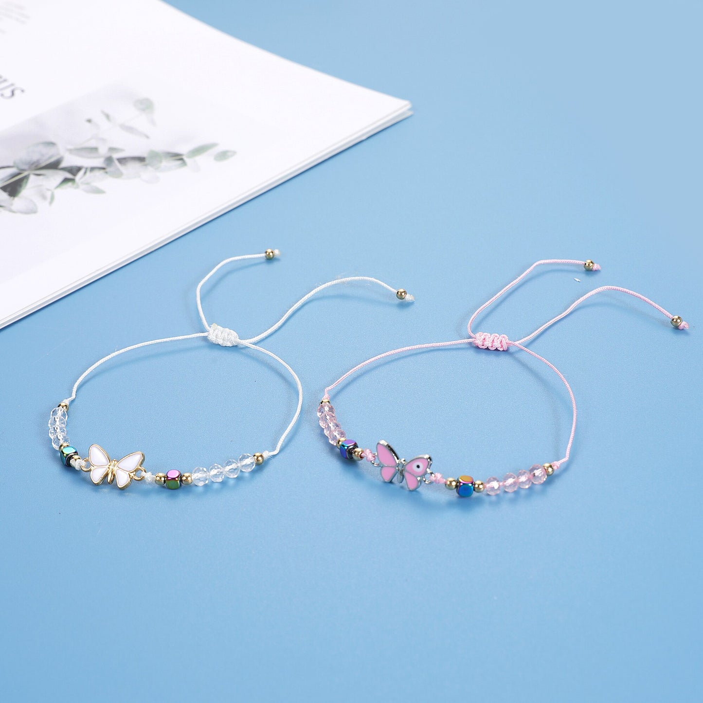 12pcs/lot Butterfly Evil Eye Braided Bracelets for Women Girls Animal Rhinestone Beads Adjustable Woven Rope Bracelet Jewelry