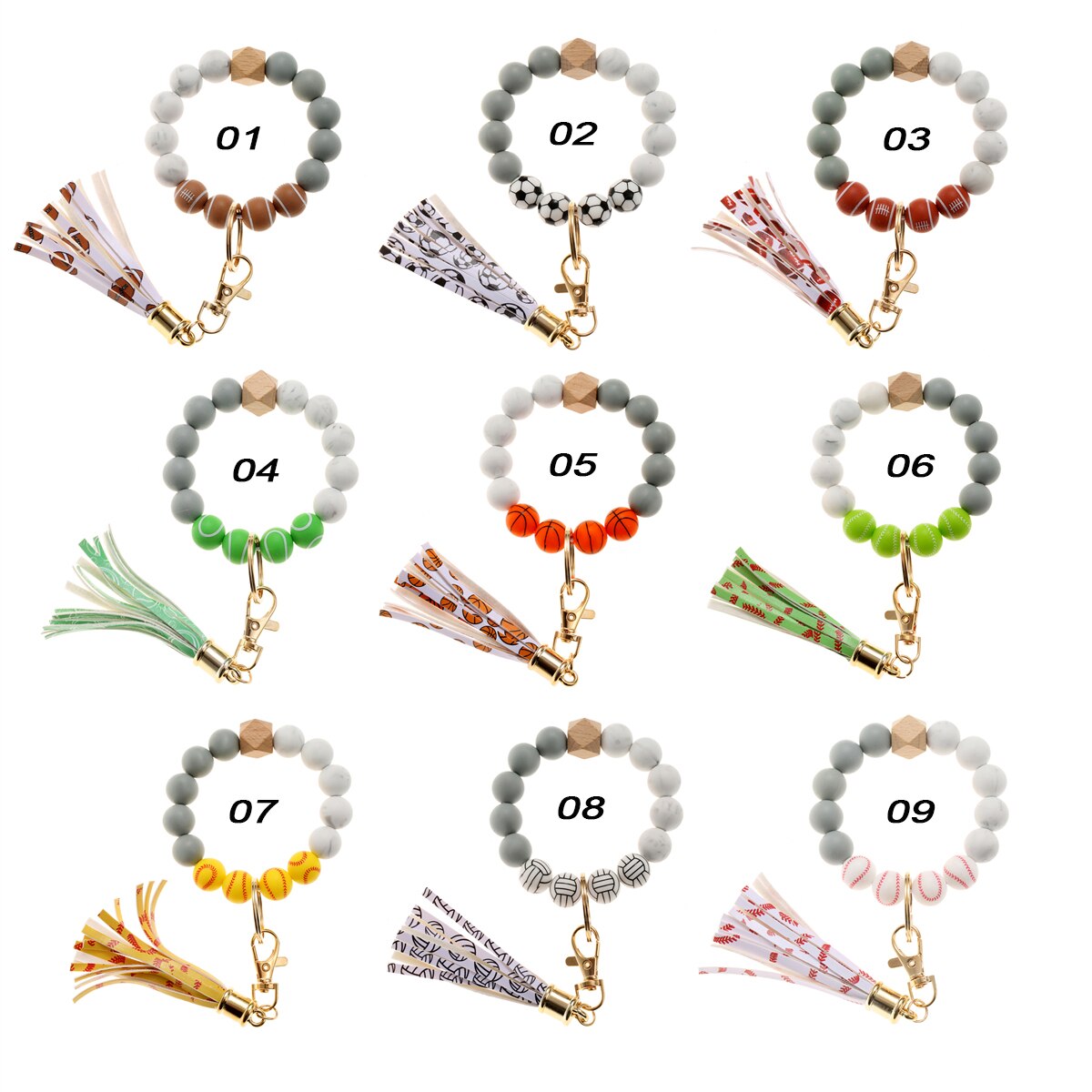 Fashion Silicone Key Ring Bracelets Wristlet Keychain Car Beaded Key Ring Bangle Chains for Women
