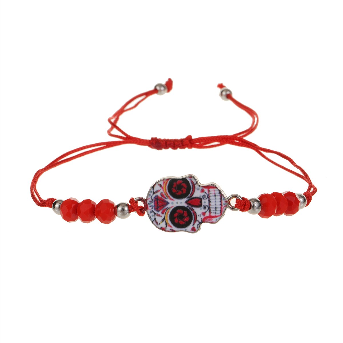 Enamel Skull Charms Elastic Bracelet for Women Adjustable Braided Rope Chain Rubber Band Wristband Jewelry Gift