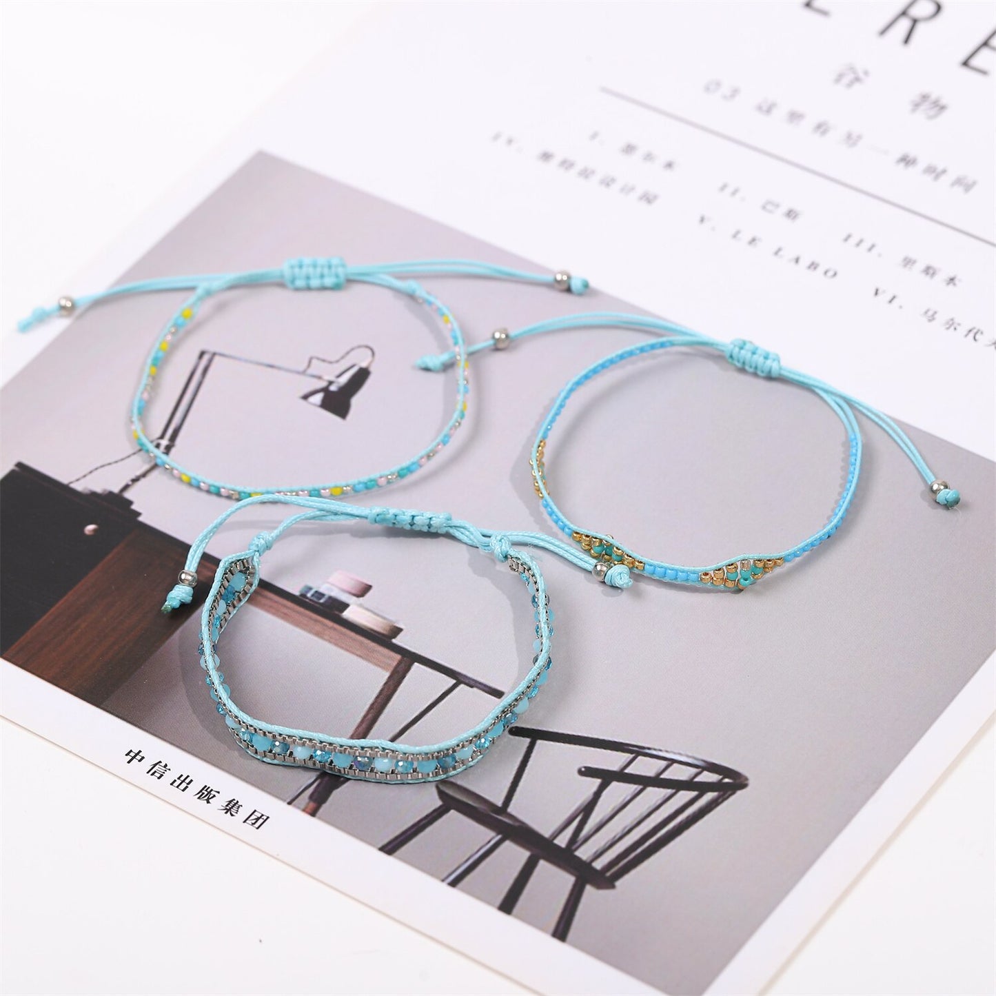 3pcs String Bracelets for Teen Girls Wave Boho Bracelets Surfer Bracelets for Women Adjustable Summer Beach Bracelets Anklets