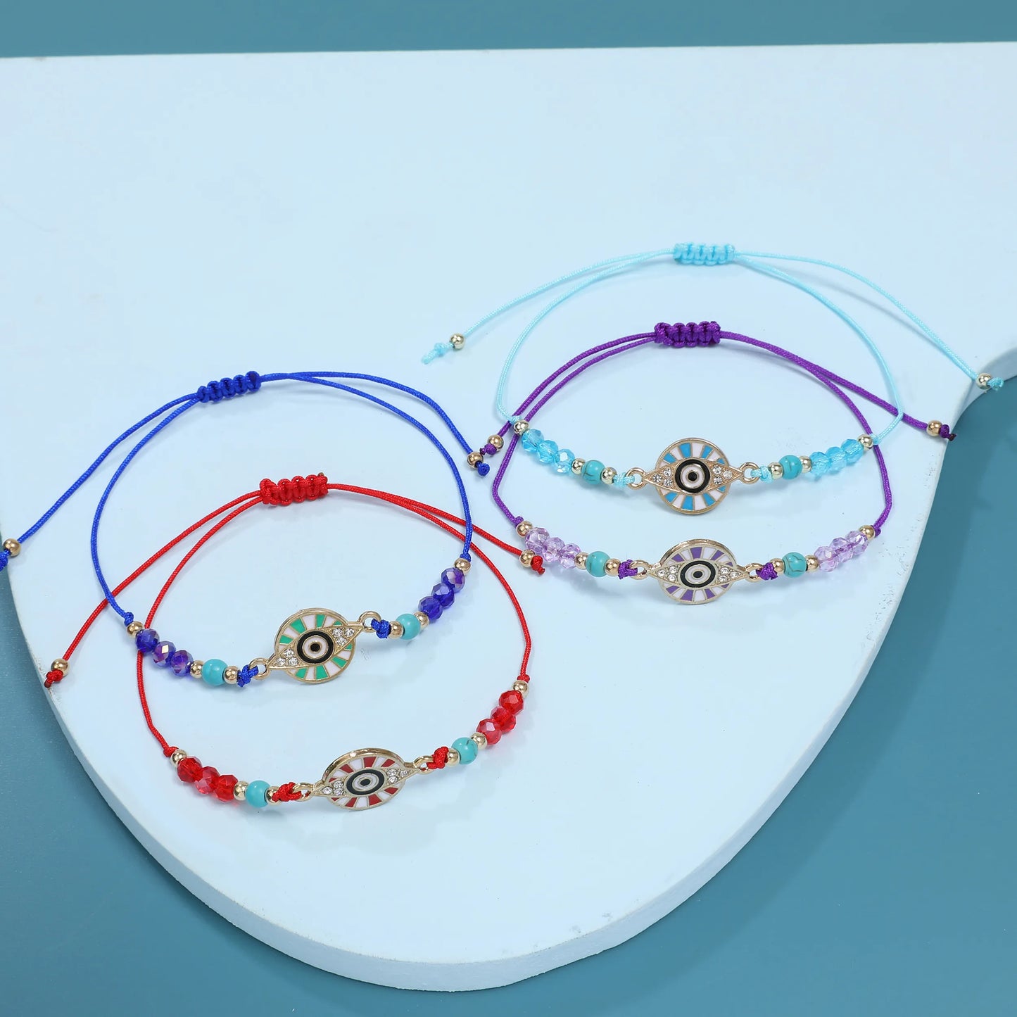 12pcs Evil Eye Color Oil Painting Bracelets for Women Girls Braided Red Rope Lucky Bracelets Fashion Friendship Jewelry