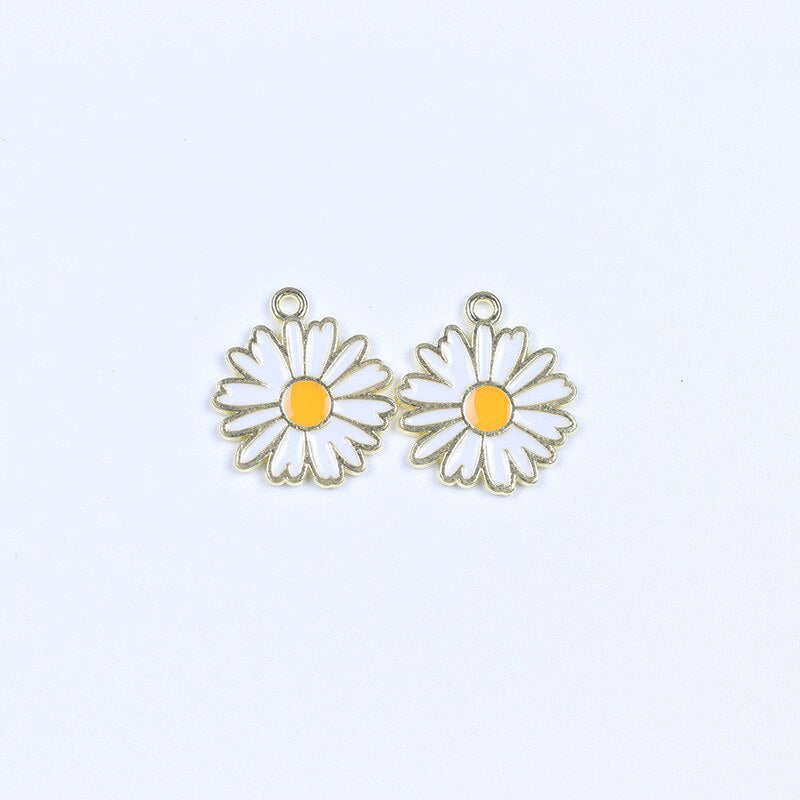 2pcs/lot Metal Drip Oil Sunflower Daisy Plant Pendants for DIY Making Earrings Necklaces Jewelry DIY Accessories Wholesale