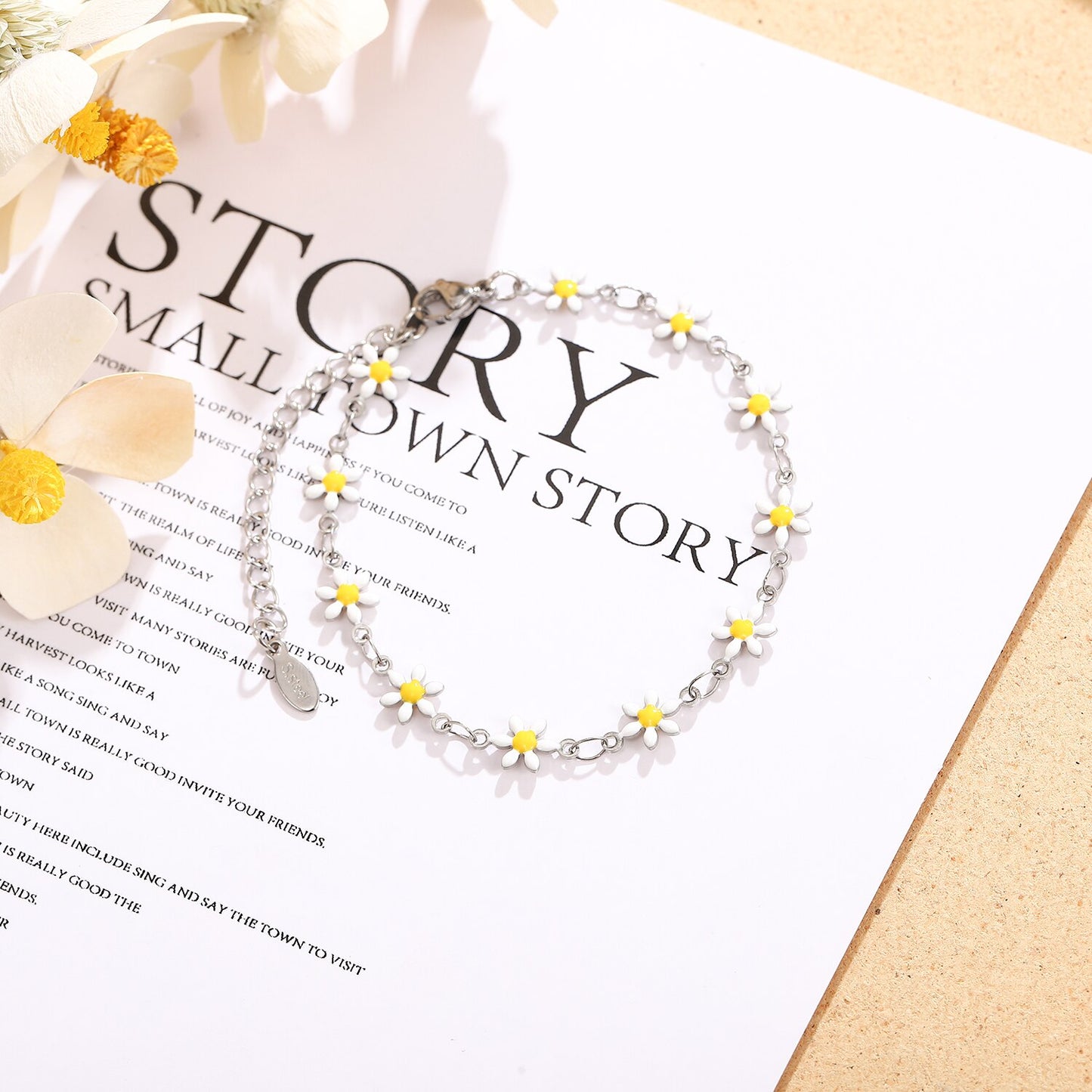 Stainless Steel Color Drip Blossom Flower Pendant Bracelet Aesthetic Jewelry for Women Minimalist Adjustable Chain Bangle Ankles