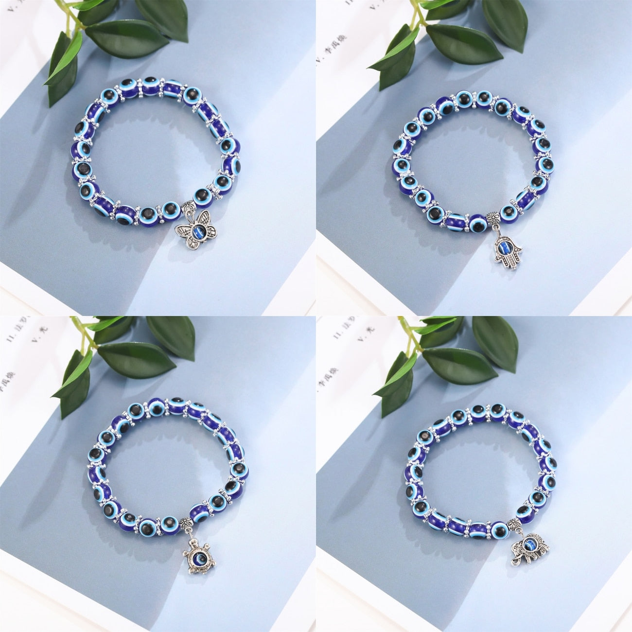 Turkish Blue Eyes Bracelet Fatima Palm Evil Eye Beaded Bracelets for Men Women Amulet Jewelry