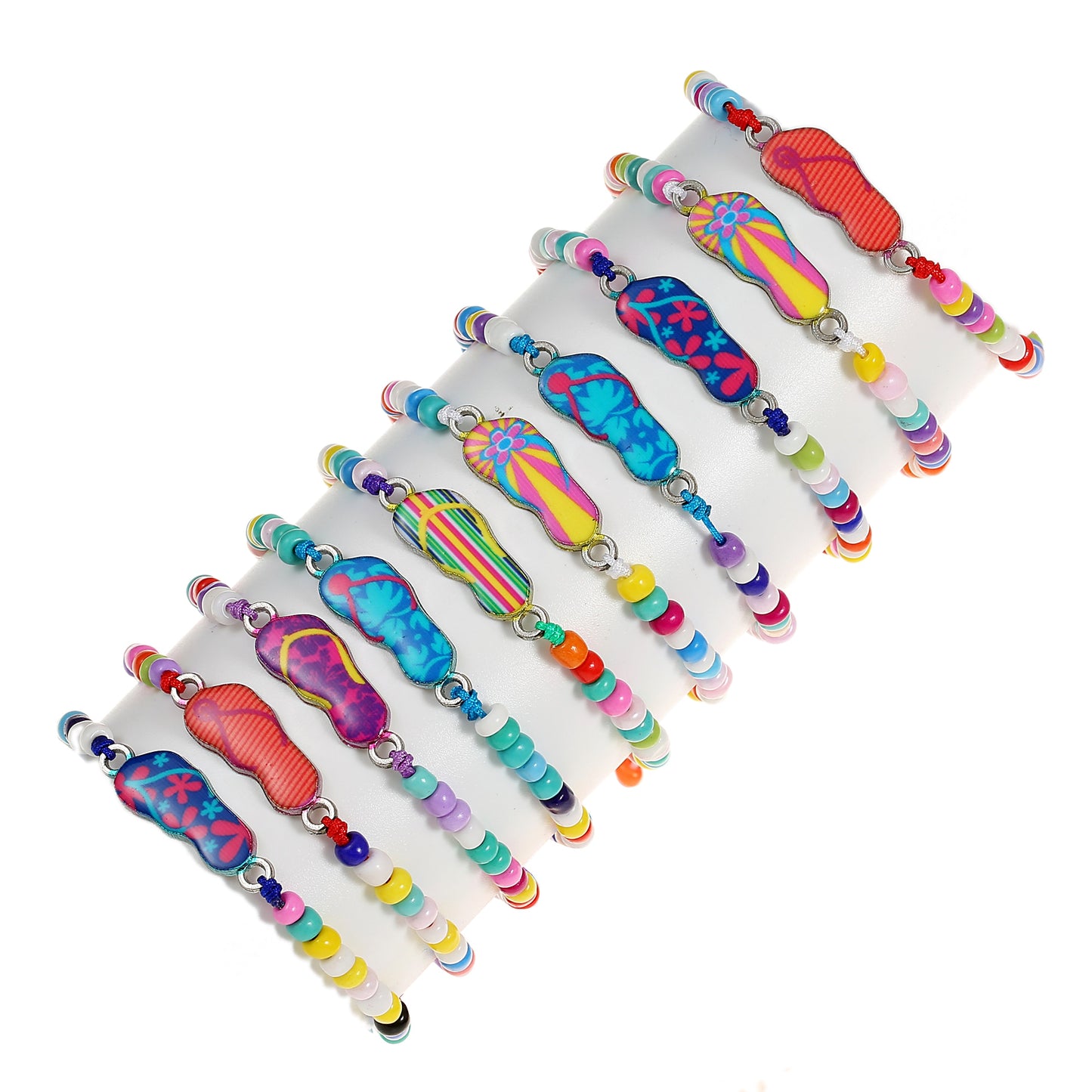 12 Pcs Creative Colorful Oil Painting Slippers Charm Bracelet for Girl Kids Handmade Bead Braided Chain Friendship BFF Gift