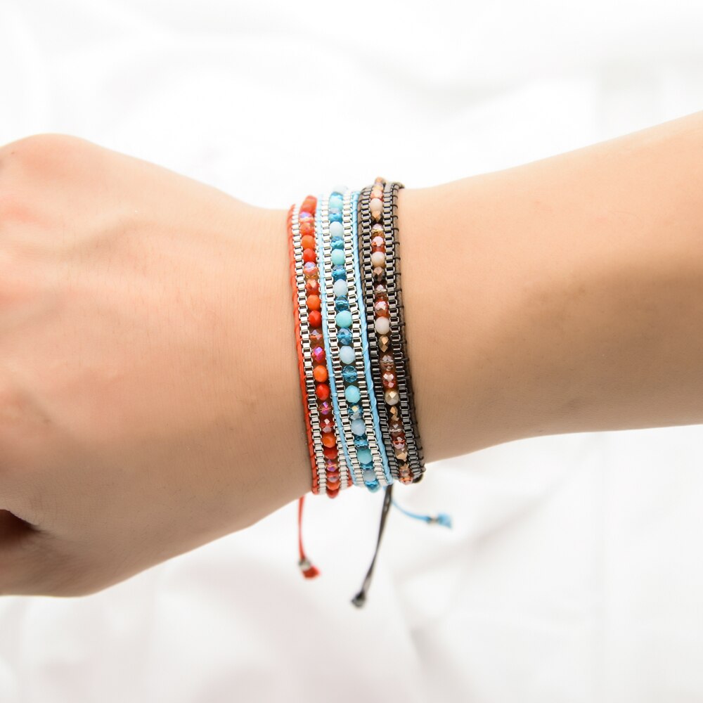 Bohemia Weave Bracelets for Women Adjustable Rope Chain Crystal Charms Braided Yoga Bracelet Bangle Jewelry Gift Wholesale