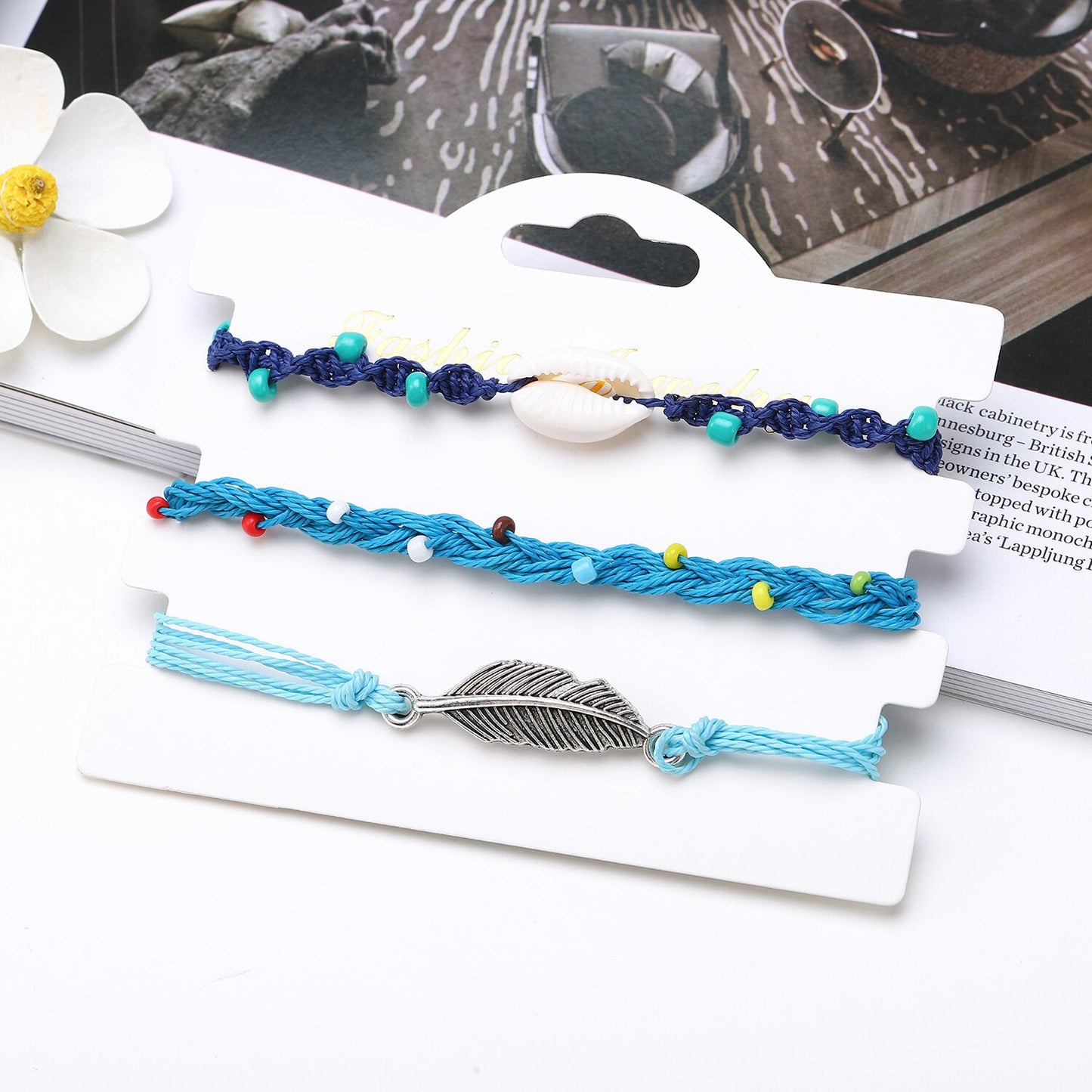 3 Pieces Surfer Wave Bracelet Ocean Wave Adjustable Waterproof Handmade Summer Shell Bracelets Anklets Jewelry for Women