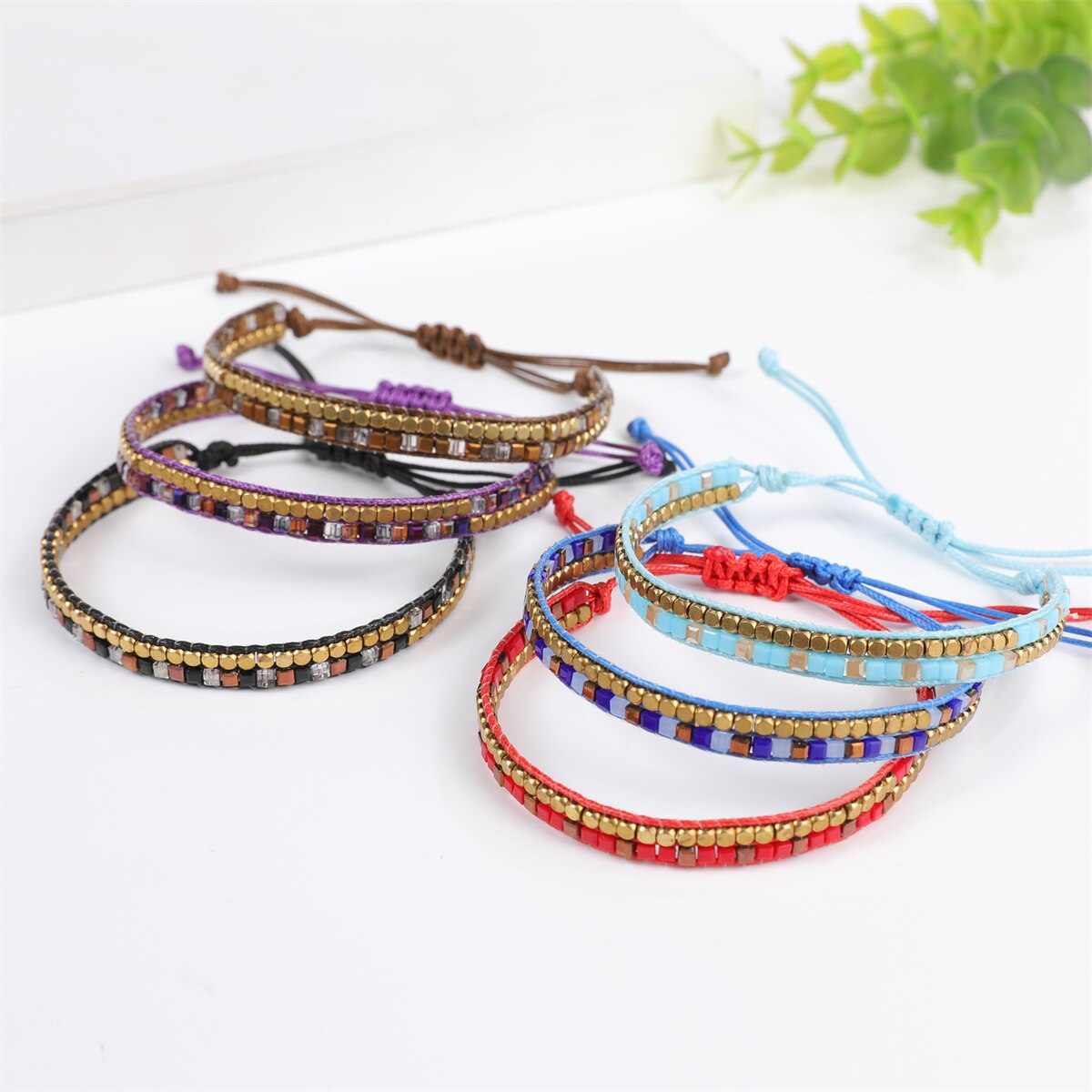 Multilayer Ethnic Glass Beads Adjustable Charm Bracelets Braided Rope Yoga Bracelet for Men Women Wristband Boho Jewelry Gift
