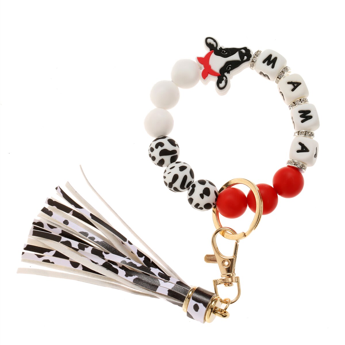 Silicone Bead Keychain Bracelet for Car Keys Women Leopard Keyring Bangle Wristlet Cuff Jewelry Gift