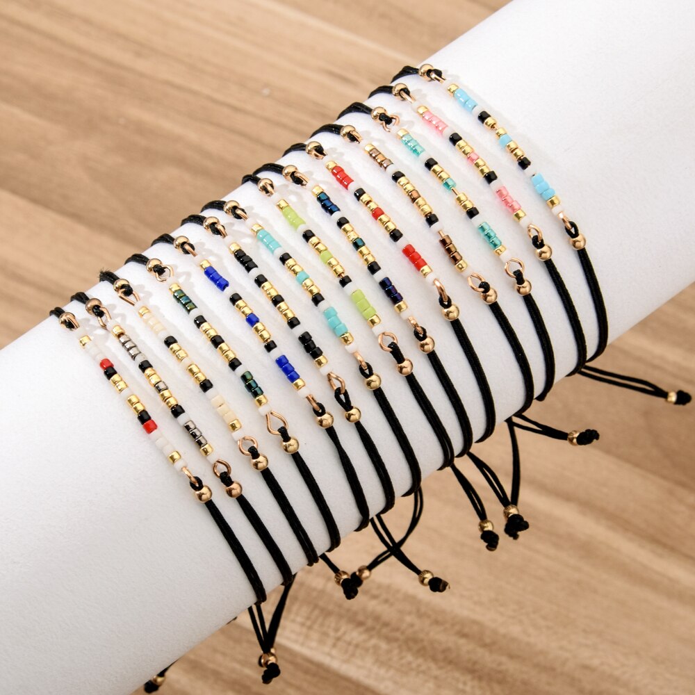 Boho Woman Men Handmade Weave Adjustable Rope Chain Crystal Seed Beads Bracelets Bangle Wristband Fashion Jewelry Drop Shipping