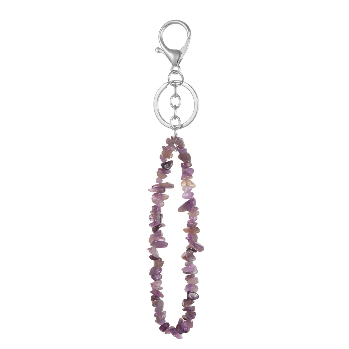 Natural Stone Mobile Phone Chain for Men Women Gravel Amethyst Quartz Stone Keychain Anti-lost Lanyard Bag Charm