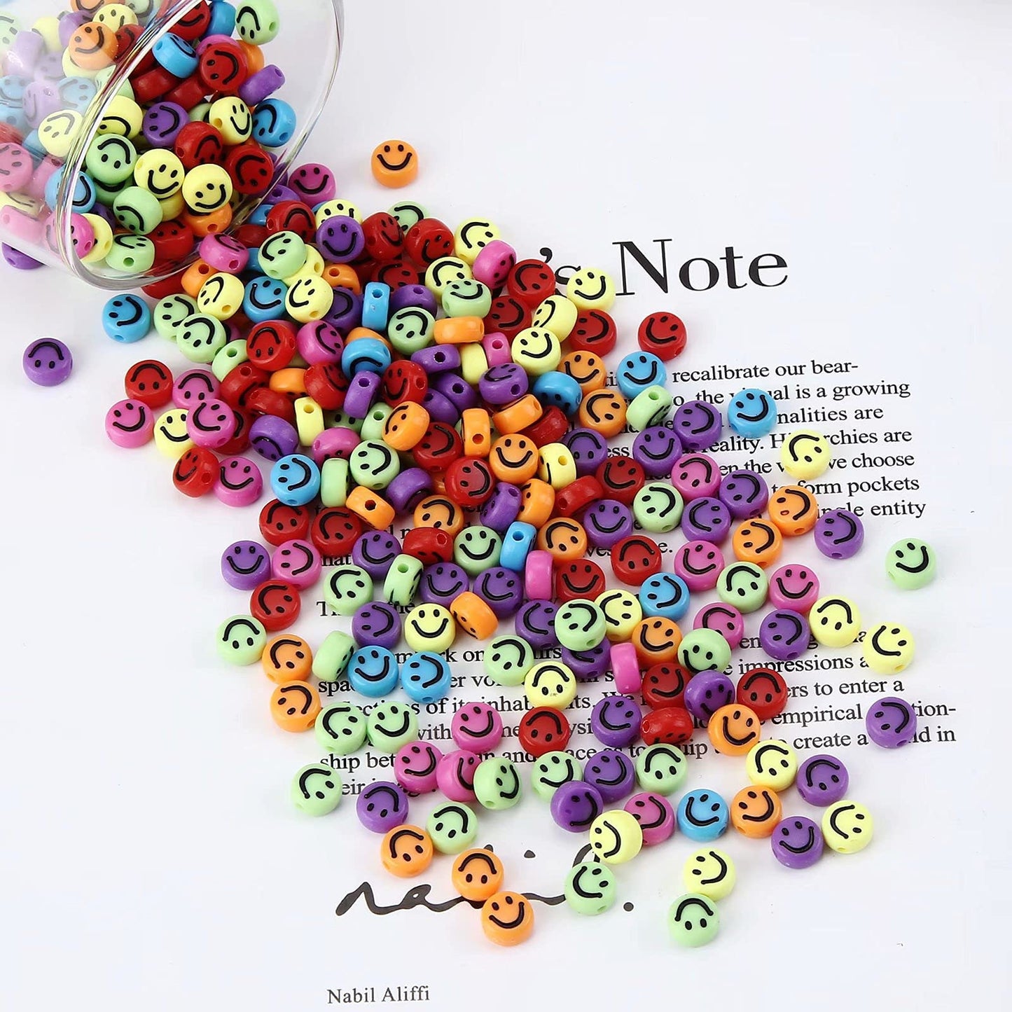 50 Pieces Flat Round Smiles Beads Handmade Lampwork Beads 7/8mm Charms Spacer Beads for Bracelets Necklace Jewelry Craft Making